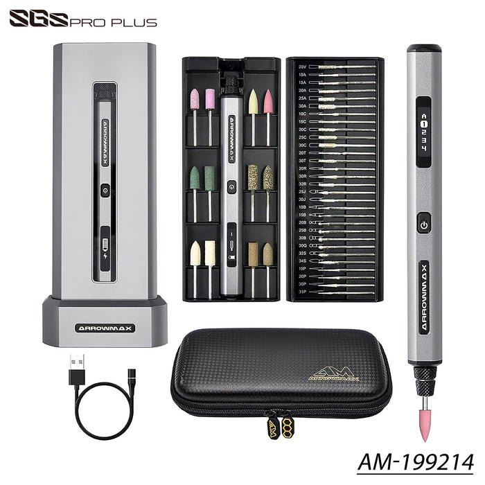 AM-199214 SGS PRO PLUS Smart Electric Engraving & Polishing Pen With Alu Case (42 in 1) Space Gray + SGS bag + Wireless Charger Stand (L)