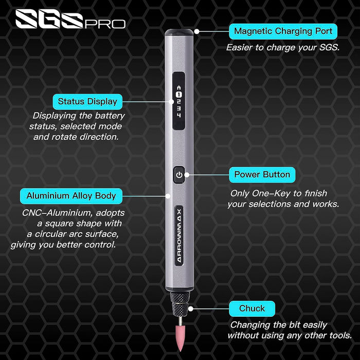 SGS PRO PLUS Smart Electric Engraving & Polishing Pen With Alu Case (42 in 1) Space Gray + SGS bag + Wireless Charger Stand (L)(AM-199214)