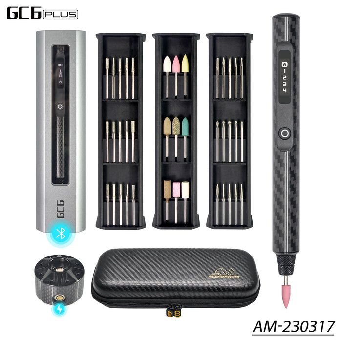 GC6 Plus Smart Electric Engraving & Polishing Pen With Alu Case (39 in 1) Space Black GC6 Bag+ Magnetic wireless charger stand(AM-230317)