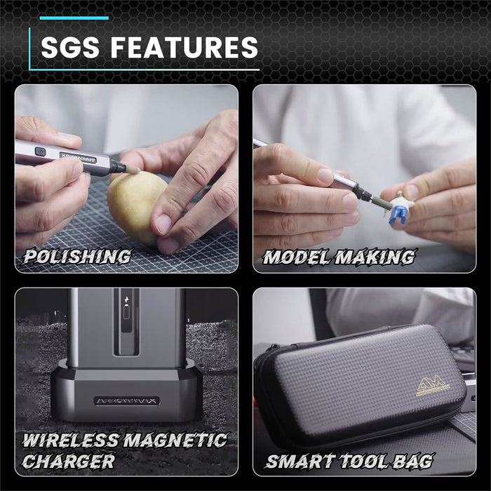 SGS PRO PLUS Smart Electric Engraving & Polishing Pen With Alu Case (42 in 1) Space Gray + SGS bag + Wireless Charger Stand (L)(AM-199214)
