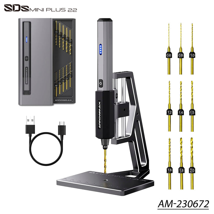 AM-230672 SDS Mini22 PLUS Electric Drill With Alu Case + Benchtop Drill Press (Space Gray)