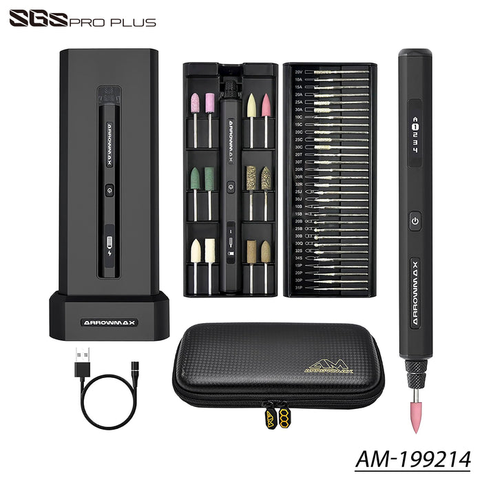 AM-199214 SGS PRO PLUS Smart Electric Engraving & Polishing Pen With Alu Case (42 in 1) Space Gray + SGS bag + Wireless Charger Stand (L)