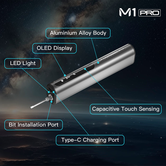 AM-230713-G M1 PRO Electric Screwdriver With Alu Case (60 in 1) 10kgf.cm Space Gray