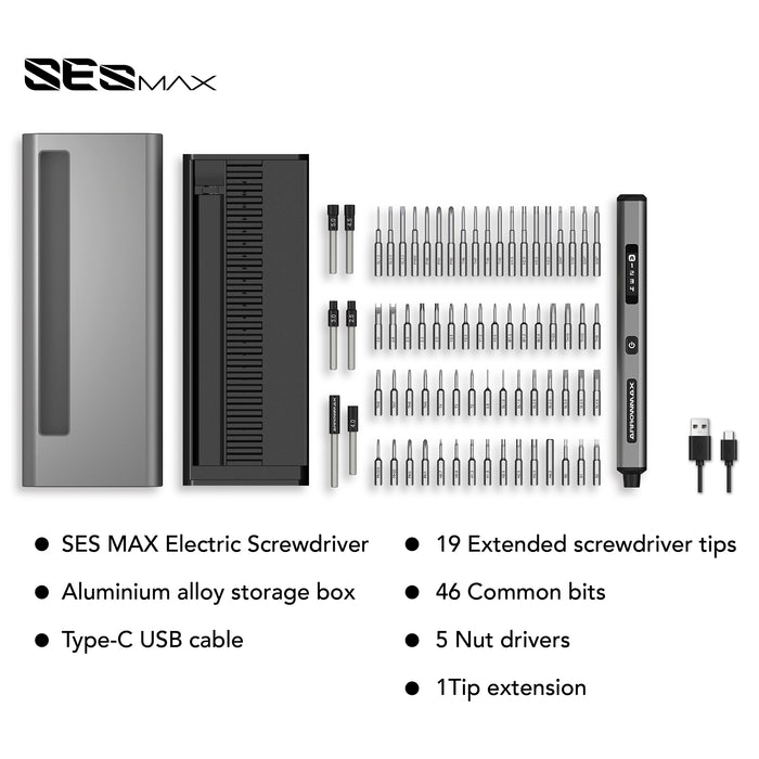 SES MAX Smart Motion Control Electric Screwdriver With Alu Case (70 in 1)(AM-230613)
