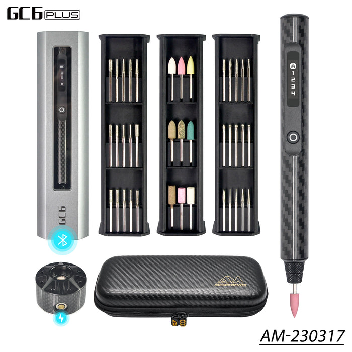 AM-230317 GC6 Plus Smart Electric Engraving & Polishing Pen With Alu Case (39 in 1) Space Black GC6 Bag+ Magnetic wireless charger stand