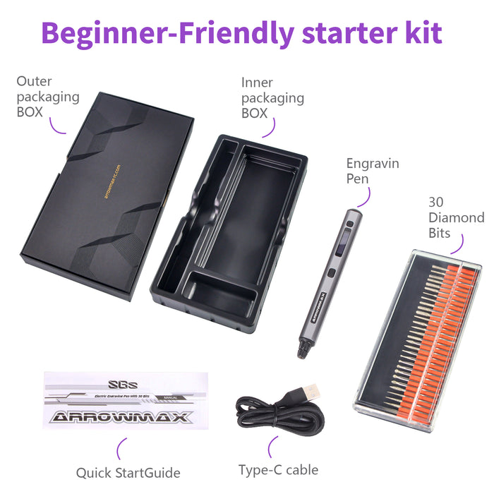 SGS Electric Engraving Pen With 30 Bits Space Gray(AM-230412-G)